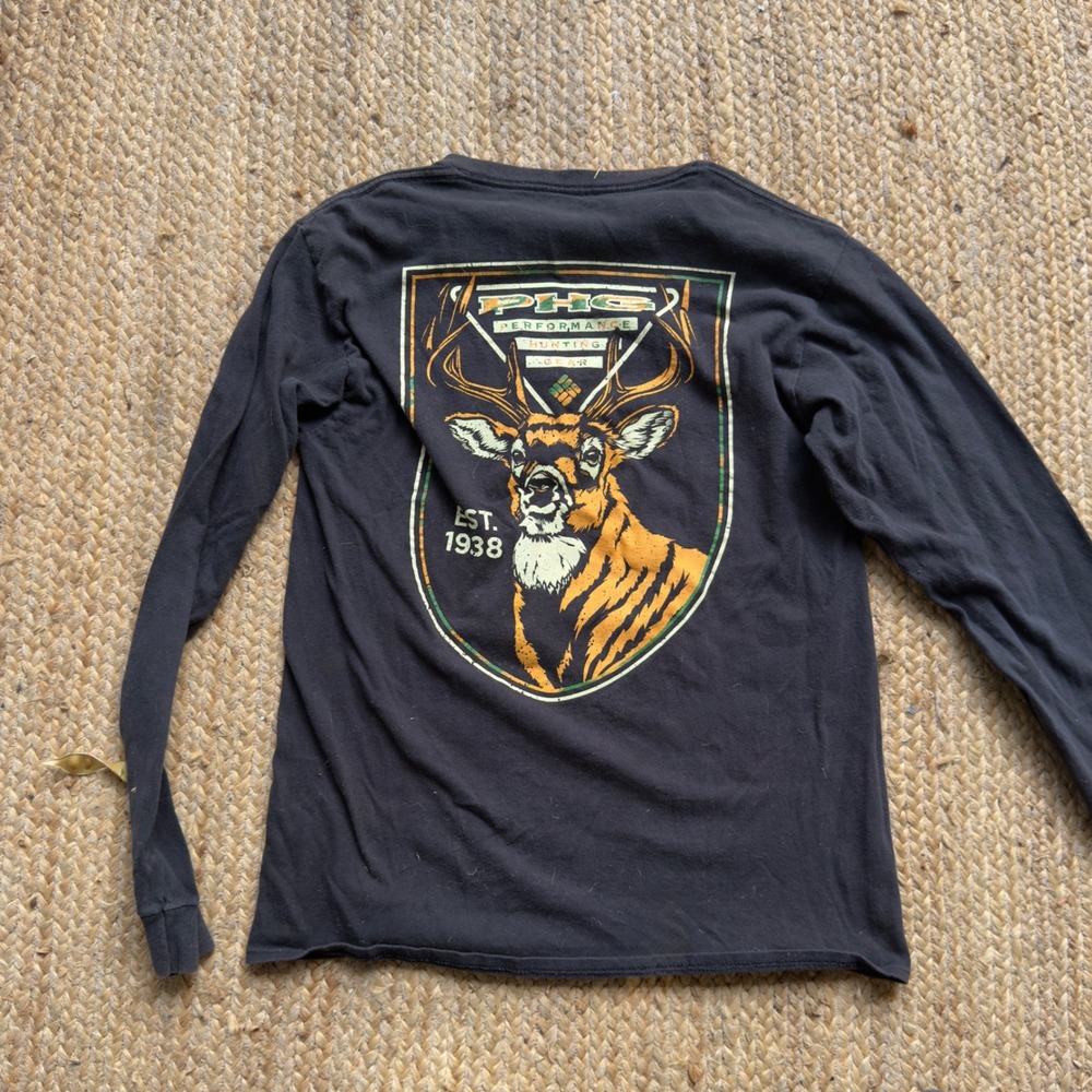 Columbia PHG Mens Black Long Sleeve Buck Deer Graphic Hunting T-Shirt Med Fall